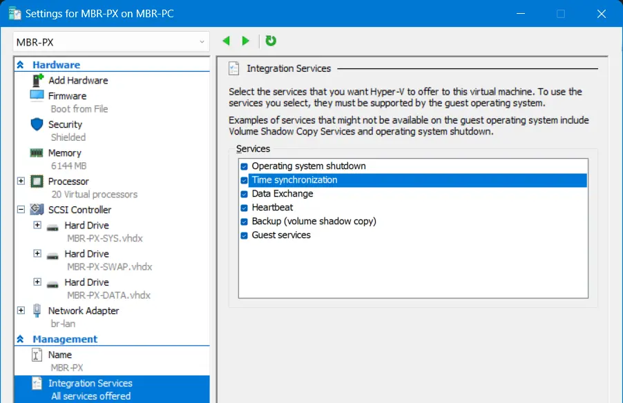 Hyper-V Time Synchronization Option